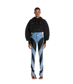 Slited Bi-Material Spiral Jeans