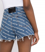 Deep Blue Bite Denim Shorts With White Logo