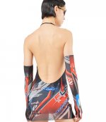 Racing Mesh Drape Dress With Gloves Red