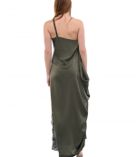 Olive Asymmetric Lace Slip Dress