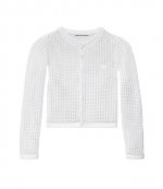 White Knit Cropped Crew Neck Cardigan Embrodered Logo